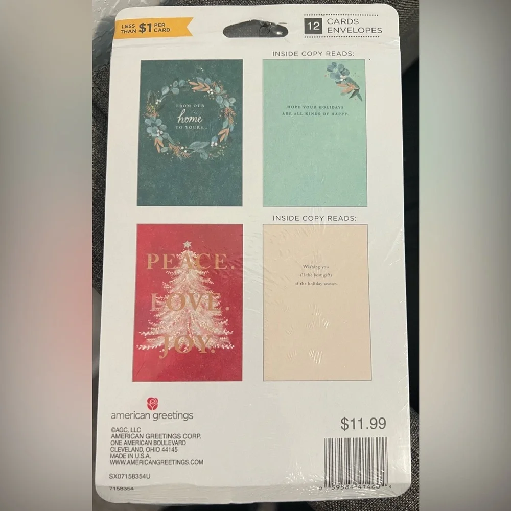 Holiday Greeting Cards Pack of 12 Cards - 6 Wreath & 6 Christmas Tree designs